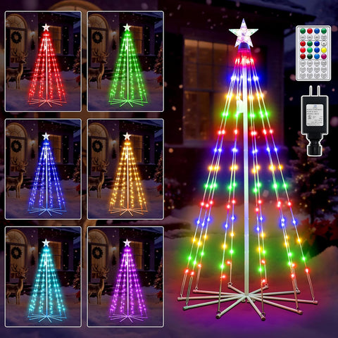 Ollny 140 Led 5ft-High RGB Christmas Tree Lights For Light Show (12 Colors, 22 Modes, IP65 Waterproof, Clear Wire, Plug In)