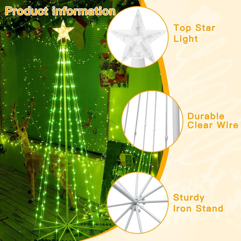 Ollny 170 LED 6ft-High Warm White and Green Christmas Tree Lights For Light Show (8 Modes, IP65 Waterproof, Clear Wire, Plug In)