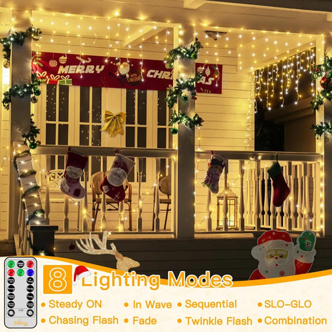 Ollny 504 LED 41ft Warm and Cool White Christmas Icicle Lights (Clear Cable, Plug in, 8 Modes), Connectable up to 3 Sets