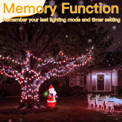 Ollny 400 LED 132ft Red and White String Lights (Clear Cable, Plug in, 8 Modes, IP44 Waterproof)