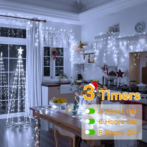 Ollny 1000 LED 82ft Cool White Christmas Icicle Lights (Clear Cable, Plug in, 8 Modes)