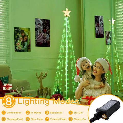Ollny 170 LED 6ft-High Warm White and Green Christmas Tree Lights For Light Show (8 Modes, IP65 Waterproof, Clear Wire, Plug In)