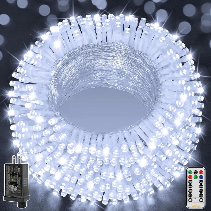 Ollny 800 LED 262ft Cool White String Lights (Clear Cable, Plug in, 8 Modes, IP44 Waterproof)