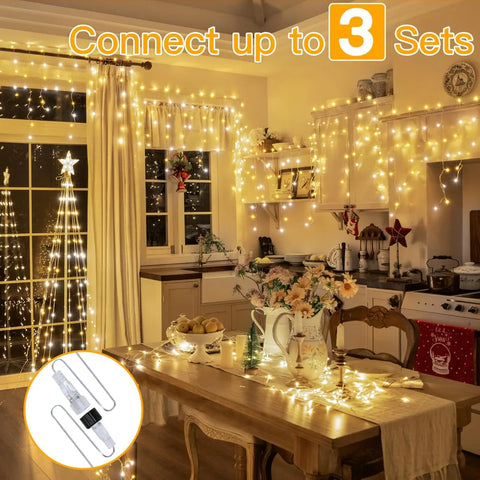 Ollny 504 LED 41ft Warm and Cool White Christmas Icicle Lights (Clear Cable, Plug in, 8 Modes), Connectable up to 3 Sets