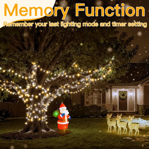 Ollny 400 LED 132ft Warm White and Cool White String Lights (Clear Cable, Plug in, 8 Modes, IP44 Waterproof)