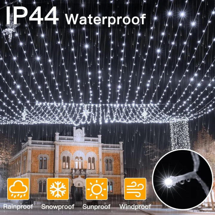 
                  
                    Ollny 800 LED 262ft Cool White String Lights (Clear Cable, Plug in, 8 Modes, IP44 Waterproof)
                  
                