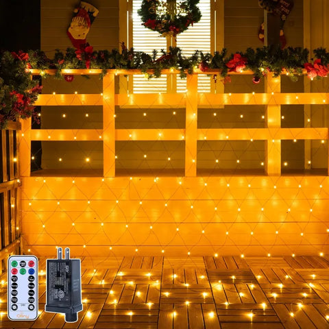 Ollny 210 LED 10*7ft Warm White Outdoor Net Lights (Green wire, IP67 Waterproof, Connectable)