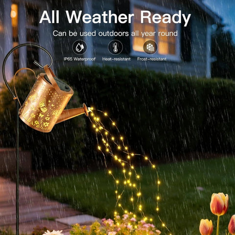 Ollny Butterfly Solar Watering Can with Cascading Lights for Outdoor, Yard, Patio, Lawn(Warm White, IP65 Waterproof, 2 Modes)