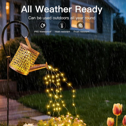 Ollny Beehive Solar Watering Can with Cascading Lights for Outdoor, Yard, Patio, Lawn(Warm White, IP65 Waterproof, 2 Modes)