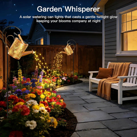 Ollny Hummingbird Solar Watering Can with Cascading Lights for Outdoor, Yard, Patio, Lawn(Warm White, IP65 Waterproof, 2 Modes)