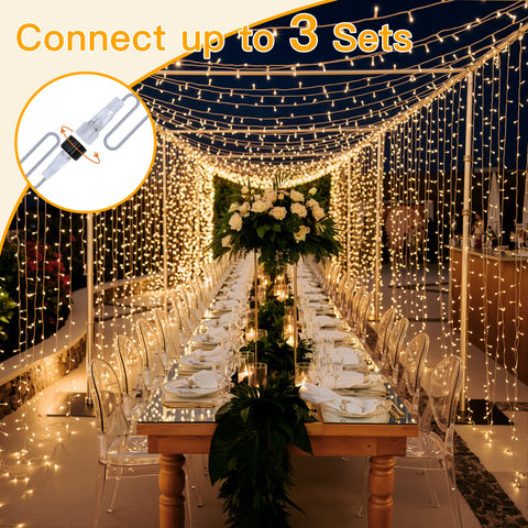 Ollny 200 LED 60ft Warm White Wedding String Lights for Events, Home, Birthday (Connectable, Clear Cable, Plug in, 8 Modes)