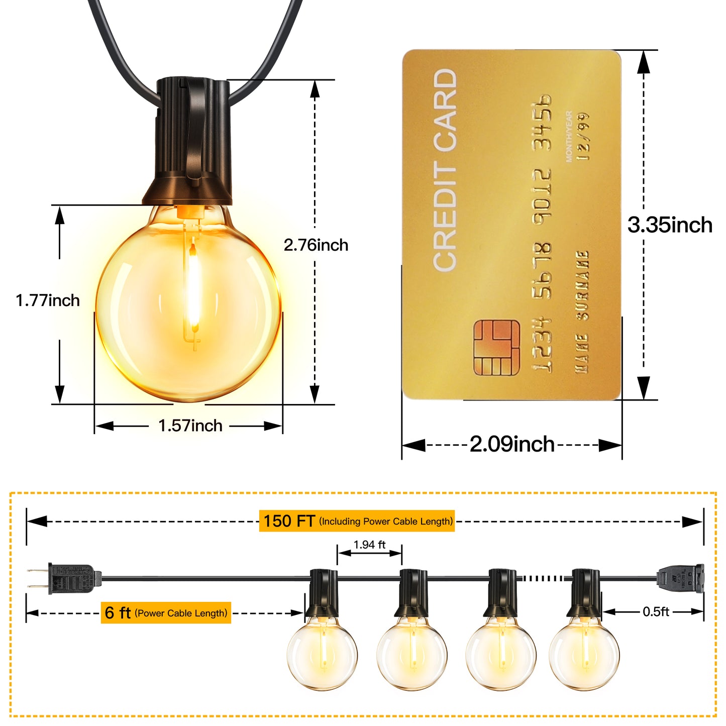 
                  
                    Ollny 50/100/150FT Outdoor String Lights, Waterproof Shatterproof Patio Lights Connectable with 27/53/79 Edison LED Bulbs Plug in for Porch,Garden,Bistro,Backyard,Camping
                  
                