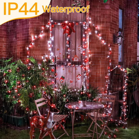 Ollny 400 LED 132ft Red and White String Lights (Clear Cable, Plug in, 8 Modes, IP44 Waterproof)