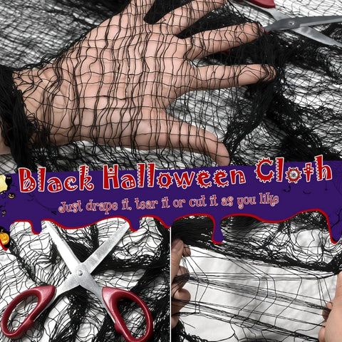 Ollny 150 LED 49ft Purple & Orange Halloween String Lights with Creepy Cloth (Green Cable, Battery Operated, 8 Modes)