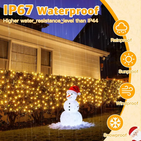 Ollny 210 LED 10*7ft Warm White Outdoor Net Lights (Green wire, IP67 Waterproof, Connectable)