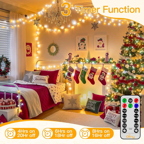 Ollny 400 LED 132ft Warm White and Cool White String Lights (Clear Cable, Plug in, 8 Modes, IP44 Waterproof)
