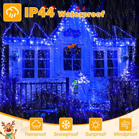 Ollny 720 LED 60ft Blue Christmas Icicle Lights (Clear Cable, Plug in, 8 Modes), Connectable up to 3 Sets