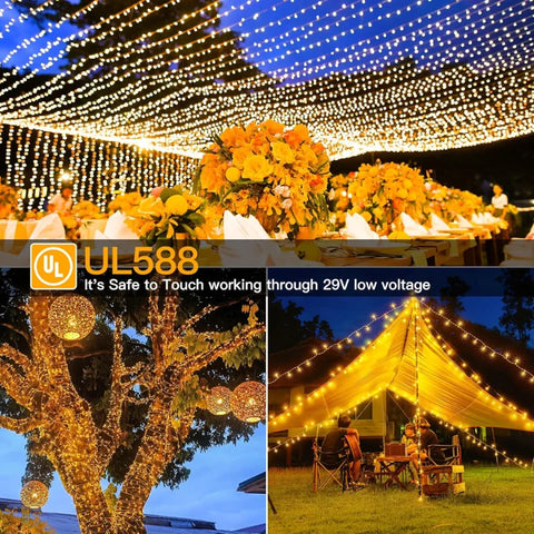 Ollny 800 LED 262ft Warm White String Lights (Clear Cable, Plug in, 8 Modes, IP44 Waterproof)