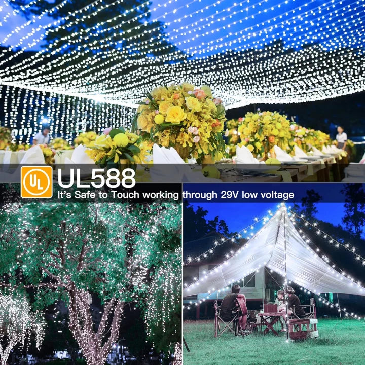 
                  
                    Ollny 800 LED 262ft Cool White String Lights (Clear Cable, Plug in, 8 Modes, IP44 Waterproof)
                  
                
