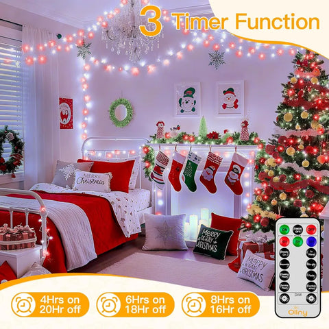 Ollny 400 LED 132ft Red and White String Lights (Clear Cable, Plug in, 8 Modes, IP44 Waterproof)