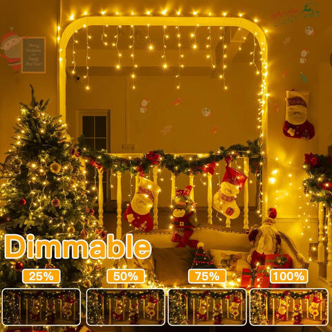 Ollny 1000 LED 82ft Warm White to Multicolor Christmas Icicle Lights (Clear Cable, Plug in, 8 Modes)