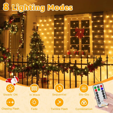 Ollny 210 LED 10*7ft Warm White Outdoor Net Lights (Green wire, IP67 Waterproof, Connectable)