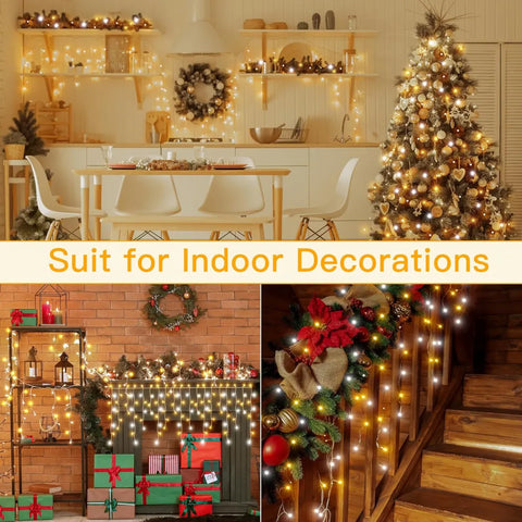 Ollny 504 LED 41ft Warm and Cool White Christmas Icicle Lights (Clear Cable, Plug in, 8 Modes), Connectable up to 3 Sets