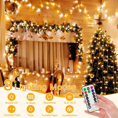 Ollny 400 LED 132ft Warm White and Cool White String Lights (Clear Cable, Plug in, 8 Modes, IP44 Waterproof)