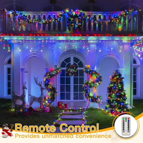 Ollny 1000 LED 82ft Multicolor Christmas Icicle Lights (Clear Cable, Plug in, 8 Modes)