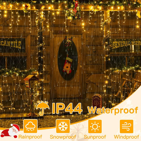 Ollny 1000 LED 82ft Warm White Christmas Icicle Lights (Clear Cable, Plug in, 8 Modes)