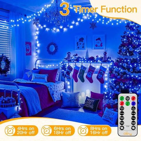 Ollny 400 LED 132ft Blue String Lights (Clear Cable, Plug in, 8 Modes, IP44 Waterproof)