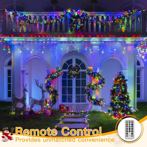 Ollny 1000 LED 82ft Warm White to Multicolor Christmas Icicle Lights (Clear Cable, Plug in, 8 Modes)