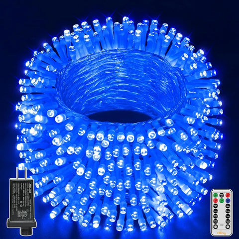 Ollny 400 LED 132ft Blue String Lights (Clear Cable, Plug in, 8 Modes, IP44 Waterproof)