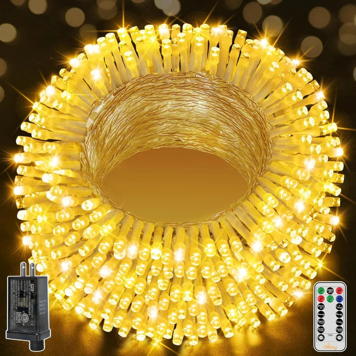 Ollny 800 LED 262ft Warm White String Lights (Clear Cable, Plug in, 8 Modes, IP44 Waterproof)