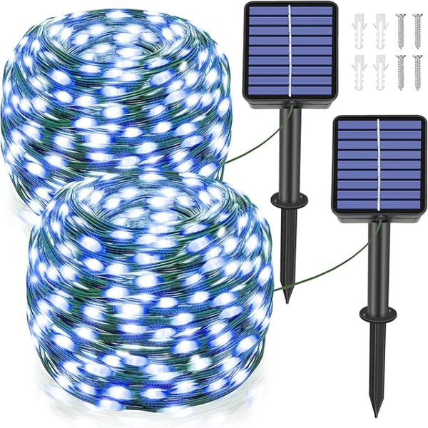 Ollny 200 LED 66ft Blue Solar String Lights (2 Packs, Solar Power, 8 Modes, IP67 Waterproof)