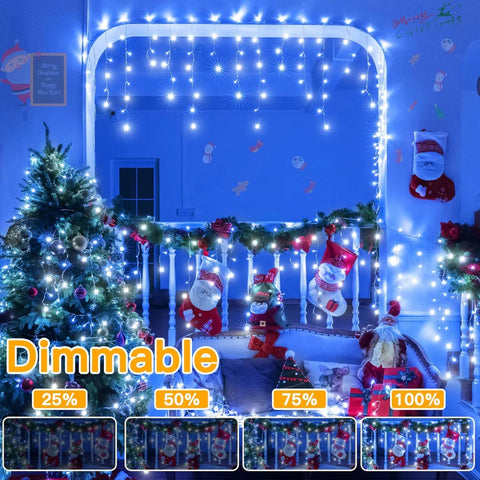 Ollny 504 LED 41ft Blue and White Christmas Icicle Lights (Clear Cable, Plug in, 8 Modes), Connectable up to 3 Sets