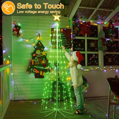 Ollny 170 LED 6ft-High Warm White and Green Christmas Tree Lights For Light Show (8 Modes, IP65 Waterproof, Clear Wire, Plug In)