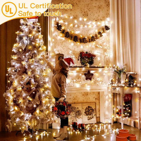 Ollny 400 LED 132ft Warm White and Cool White String Lights (Clear Cable, Plug in, 8 Modes, IP44 Waterproof)