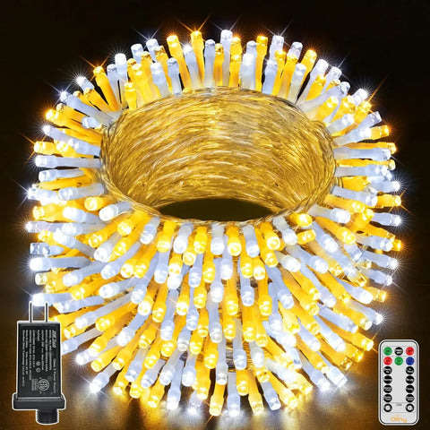 Ollny 400 LED 132ft Warm White and Cool White String Lights (Clear Cable, Plug in, 8 Modes, IP44 Waterproof)