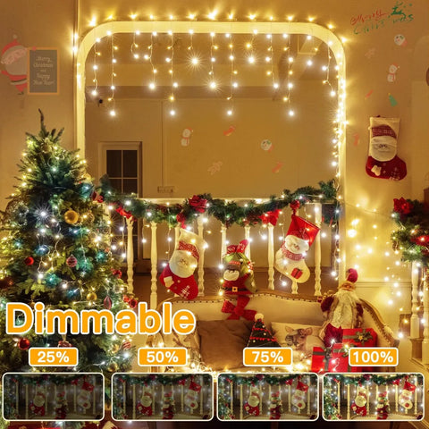 Ollny 504 LED 41ft Warm and Cool White Christmas Icicle Lights (Clear Cable, Plug in, 8 Modes), Connectable up to 3 Sets