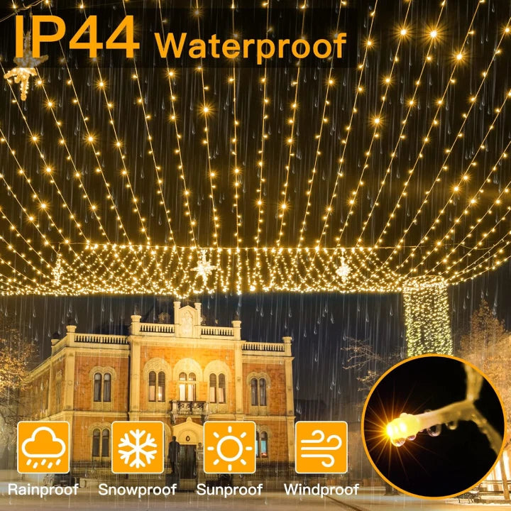 
                  
                    Ollny 800 LED 262ft Warm White String Lights (Clear Cable, Plug in, 8 Modes, IP44 Waterproof)
                  
                