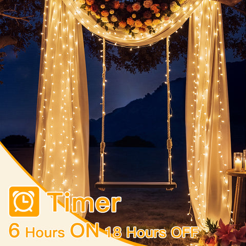 Ollny 200 LED 60ft Warm White Wedding String Lights for Events, Home, Birthday (Connectable, Clear Cable, Plug in, 8 Modes)