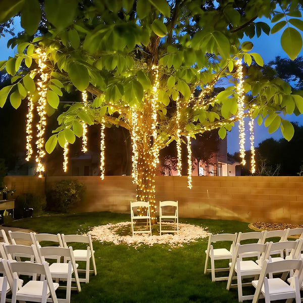 Ollny 750 LED 9-in-1 Warm White Cluster Lights (Green Cable, Plug in, 8 Modes, IP44 Waterproof)