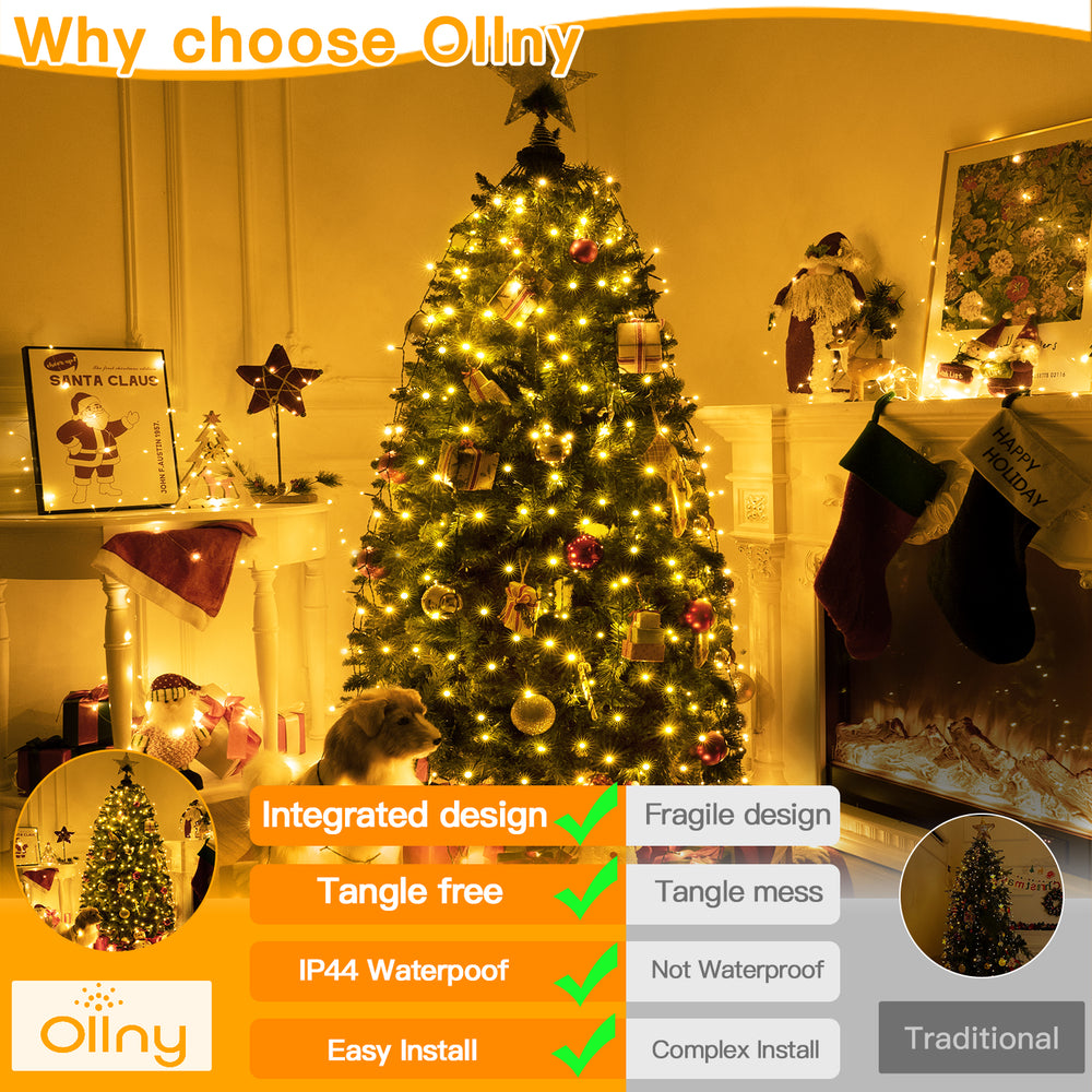 
                  
                    Ollny 200 LED Christmas Tree Lights, 8 Lighting Modes 3 Timing Waterproof Indoor Outdoor Fairy Christmas Tree Lights for Decorations, Warm-white
                  
                