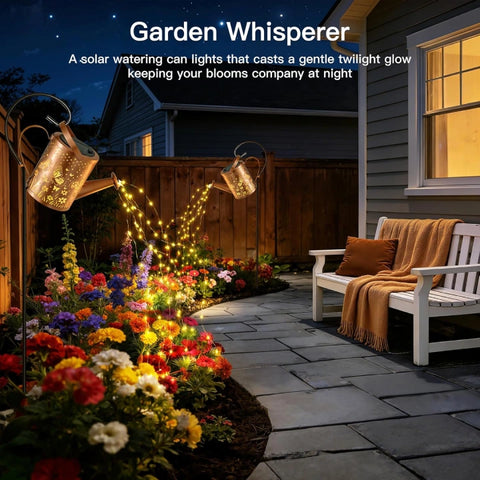 Ollny Butterfly Solar Watering Can with Cascading Lights for Outdoor, Yard, Patio, Lawn(Warm White, IP65 Waterproof, 2 Modes)