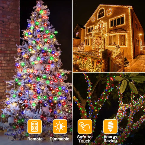 Ollny Christmas Lights Outdoor String Lights 210ft/640 LED Super Long  Multicolor 11 Modes&Timer Remote Waterproof Plug in Fairy Light for Xmas  Tree Patio Holiday Indoor Decorations Warm White