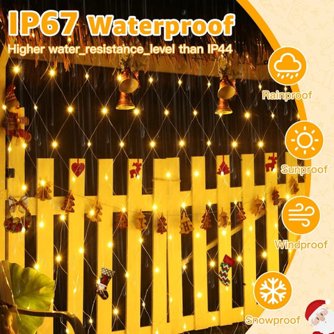 Ollny 210 LED 10*7ft Warm White Outdoor Net Lights (Clear wire, IP67 Waterproof, 8 Modes)