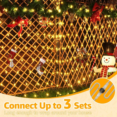 Ollny 210 LED 10*7ft Warm White Outdoor Net Lights (Clear wire, IP67 Waterproof, 8 Modes)
