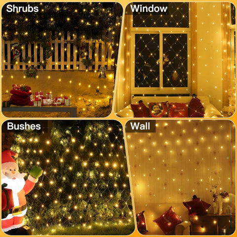Ollny 210 LED 10*7ft Warm White Outdoor Net Lights (Clear wire, IP67 Waterproof, 8 Modes)