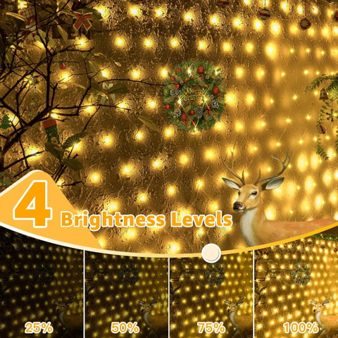 Ollny 210 LED 10*7ft Warm White Outdoor Net Lights (Clear wire, IP67 Waterproof, 8 Modes)